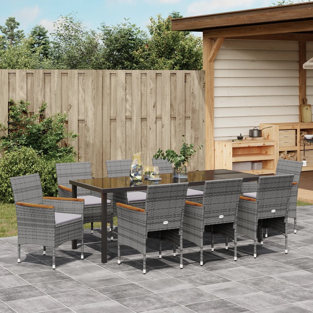 Conjunto de Jantar de Jardim de 9 Peças Cinza Rattan Poliéster