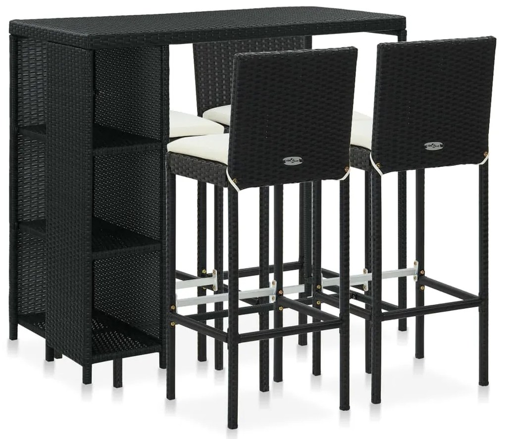 5 pcs conjunto de bar p/ jardim c/ almofadões vime PE preto