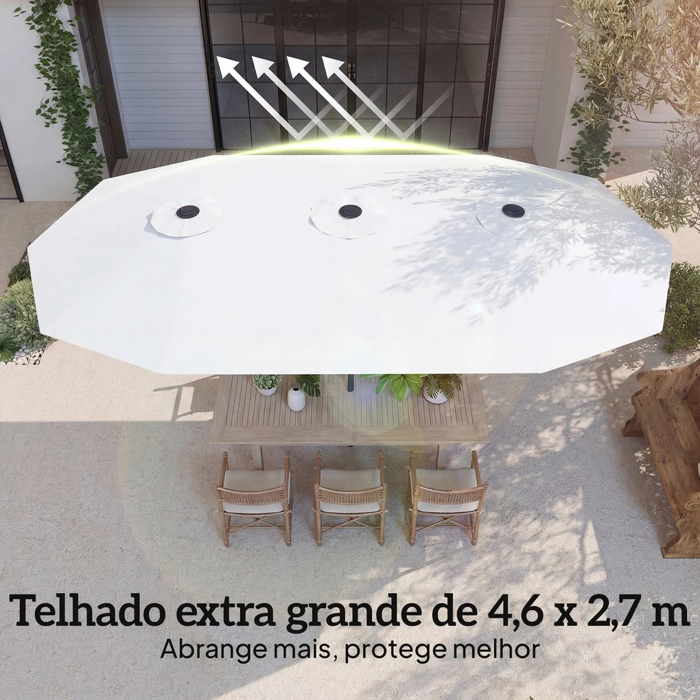 Guarda-Sol Duplo de Jardim 46x26 m com Manivela Manual Proteção UV50+ Capa Resistente à Água Branco