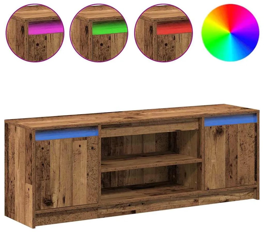 Armário de TV com LED - Madeira Velha, 139,5x34x50 cm, feito de madeir