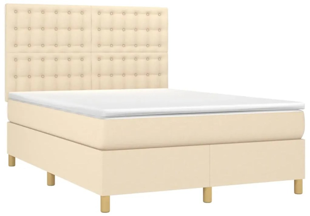 Cama box spring c/ colchão e LED 140x200 cm tecido cor creme