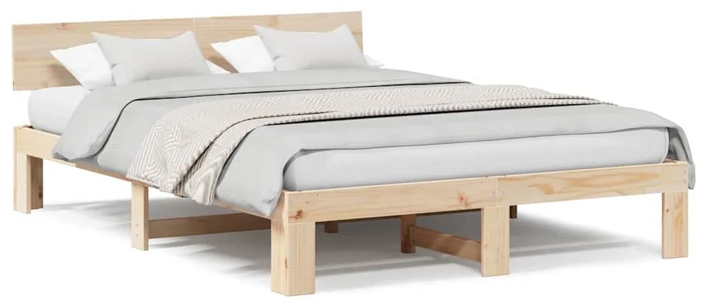 Estrado de Cama com Cabeceira 140x200 cm Madeira de Pinho Maciça