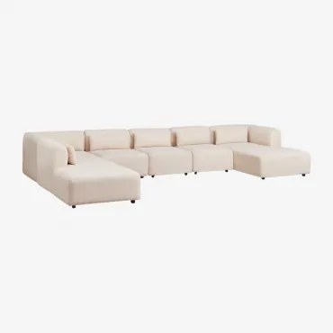 Sofá Modular Chaise Longue Direito De 6 Peças Com Puff Fogler Tecido Pele De Borrego Bege Creme - Sklum