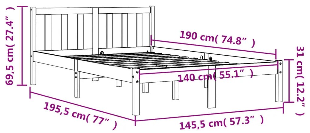 Estrutura de cama 140x190 cm madeira pinho maciça castanho cera