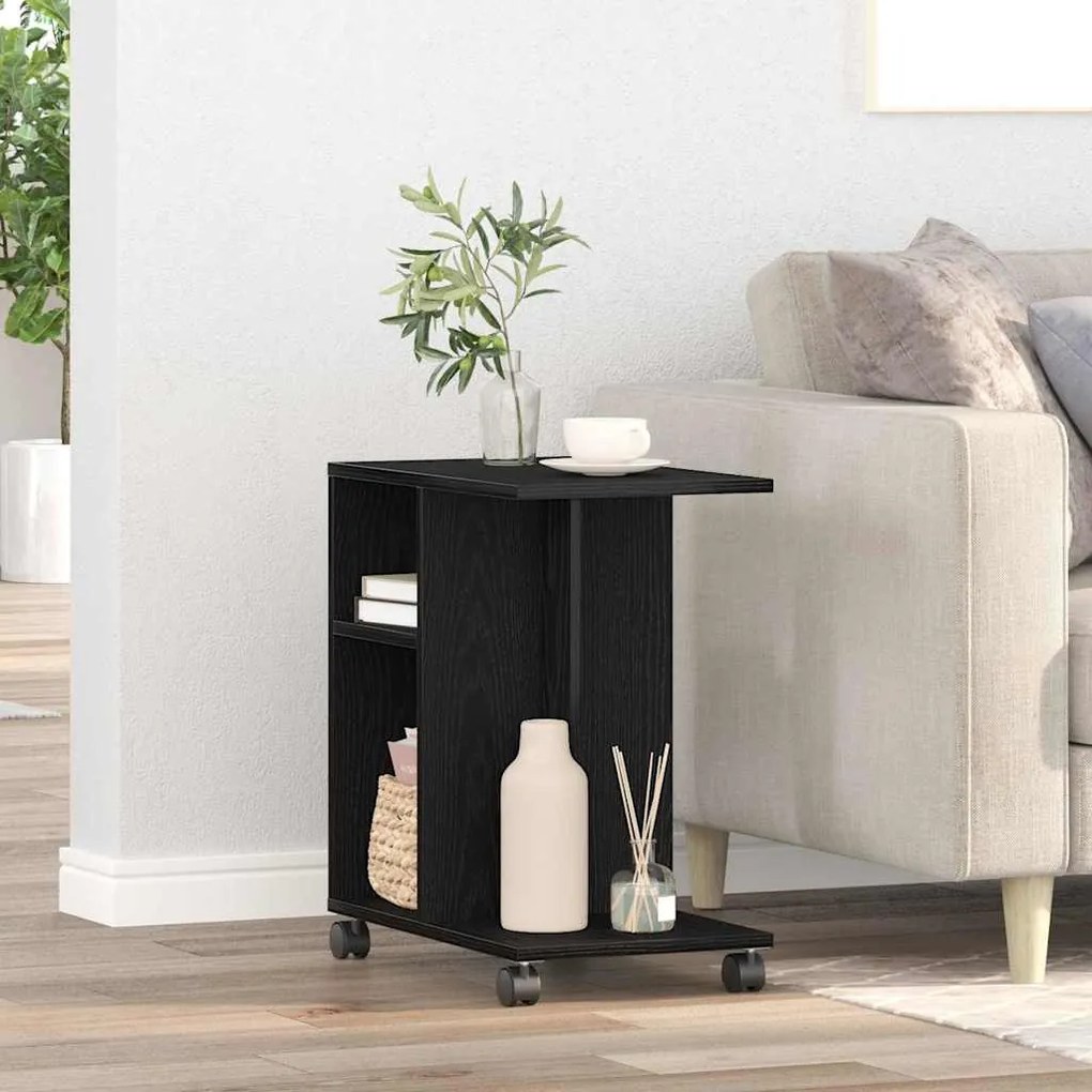 Mesa de Apoio com Rodas em Carvalho Preto 50x30x55 cm em Madeira Ingen