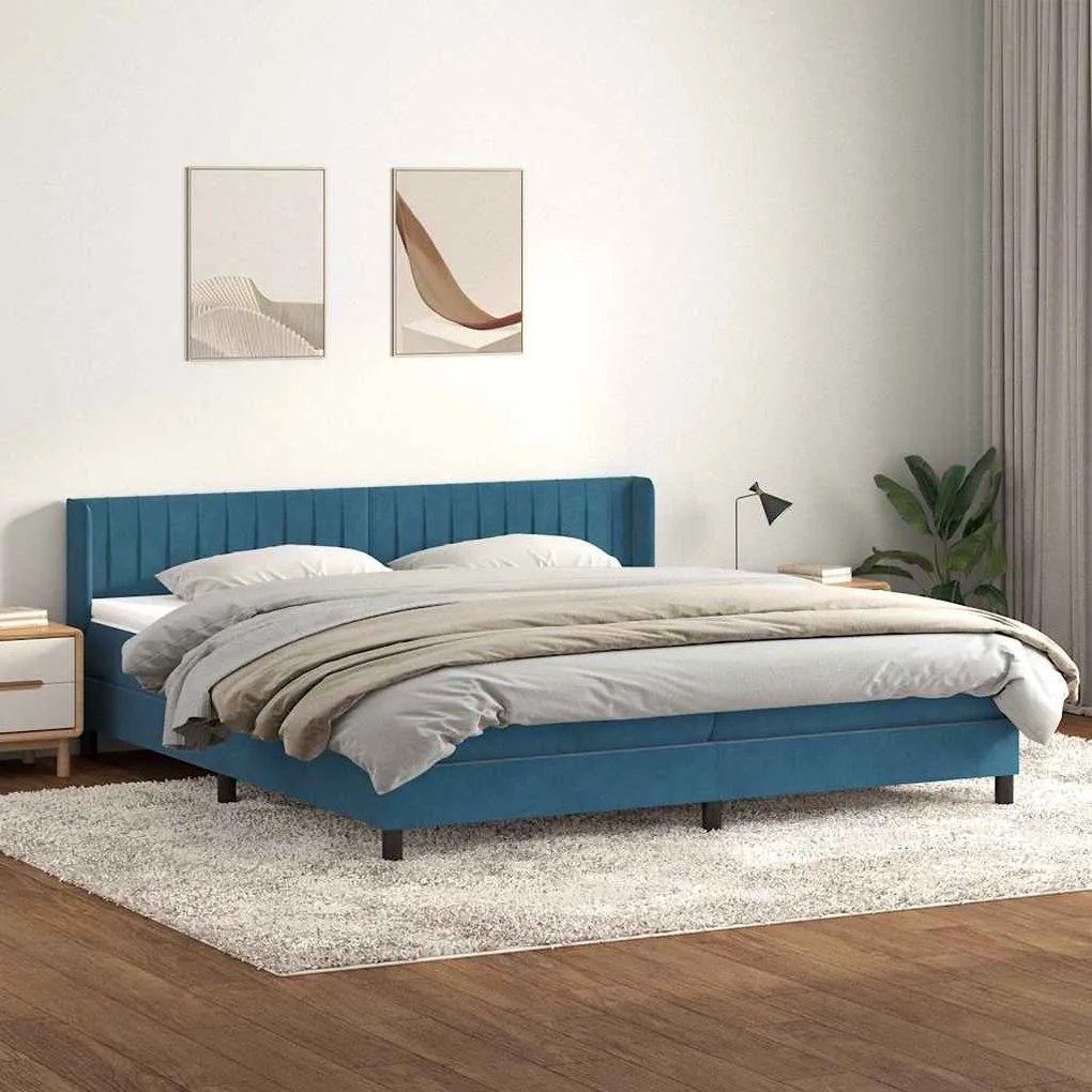 vidaXL Cama com molas colchão 200x210 cm veludo azul-escuro