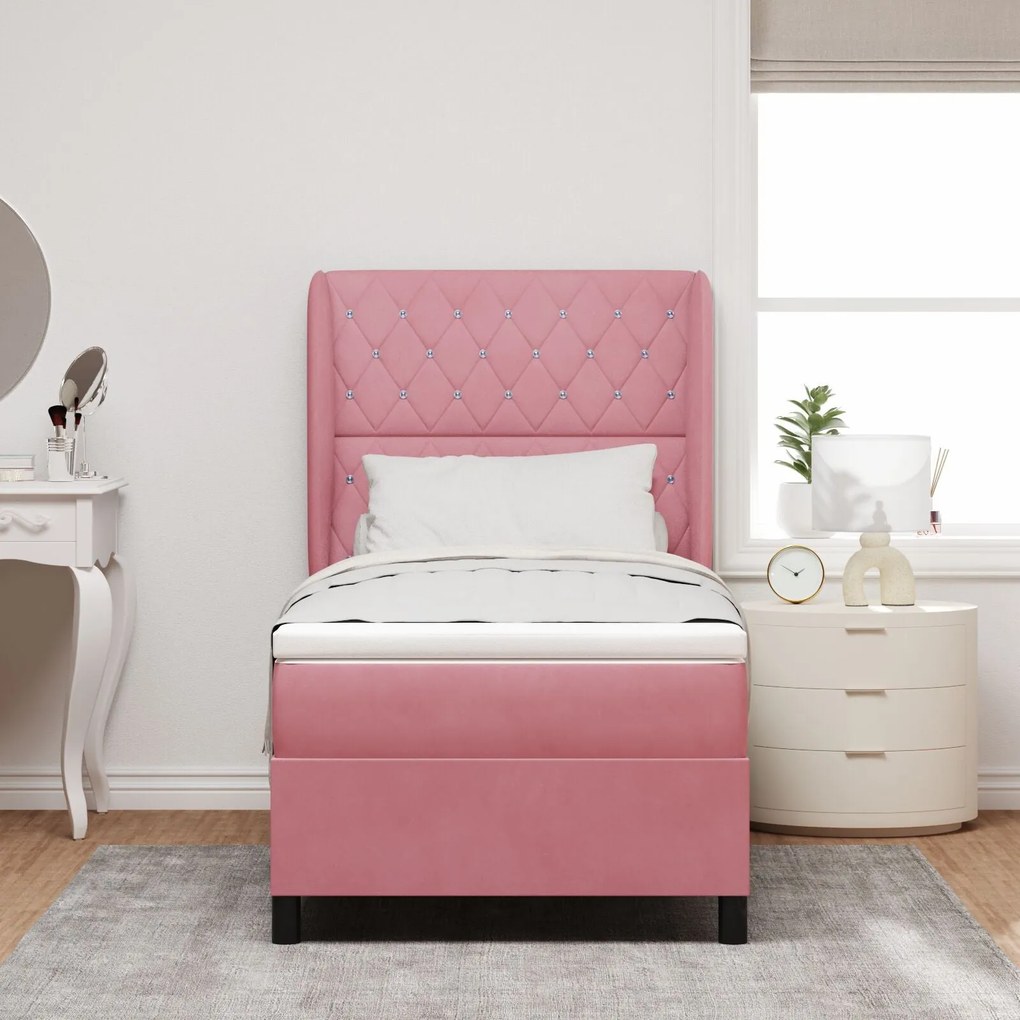 Cama Box Spring vidaXL com Colchão Rosa 90x190 cm Veludo