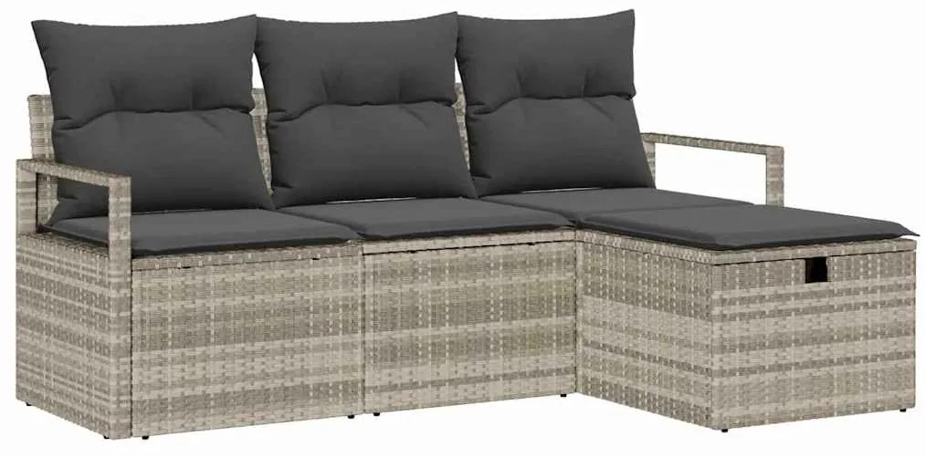 Conjunto de Sofás de Jardim vidaXL 4 Peças com Almofadas Cinza Claro R