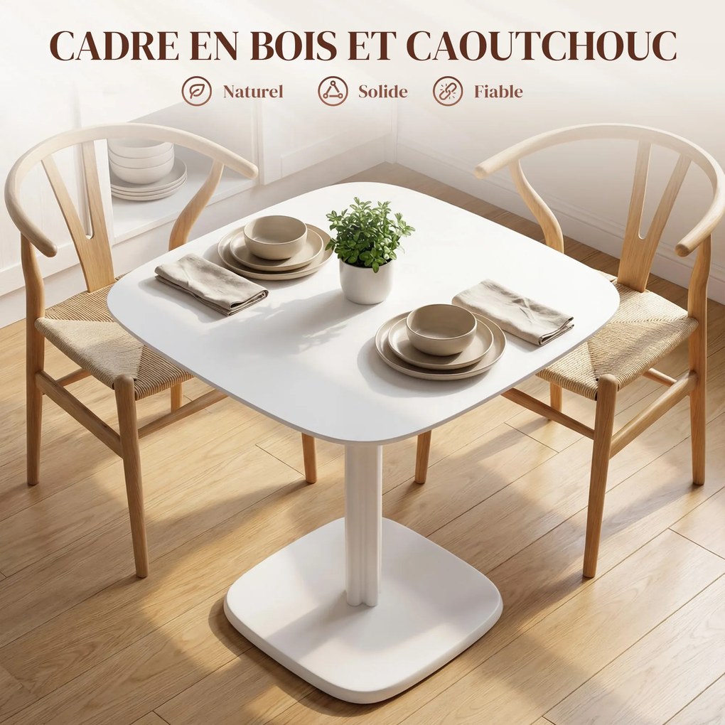 Mesa de jantar para 4 pessoas 70 x 70 cm (CADEIRAS NÃO INCLUIDAS), mesa de cozinha quadrada de estilo moderno com tampo com aspeto de madeira, branca
