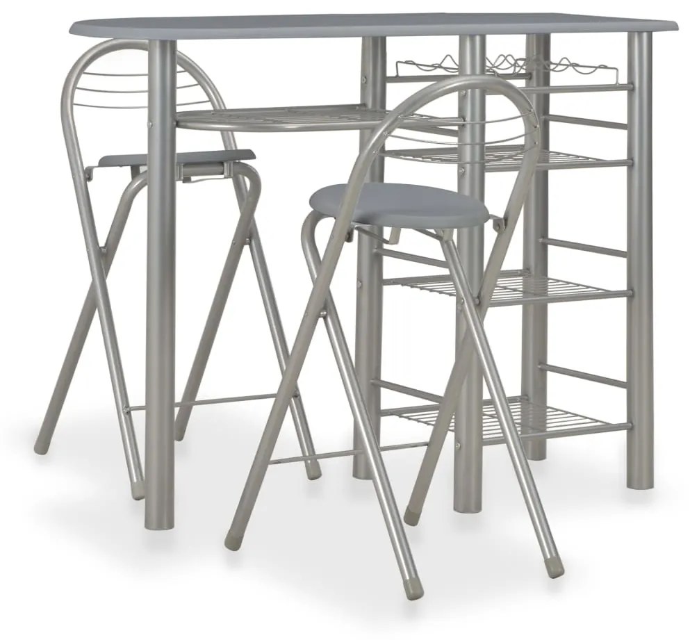 vidaXL 3 pcs conjunto de bar com prateleiras madeira e aço cinzento