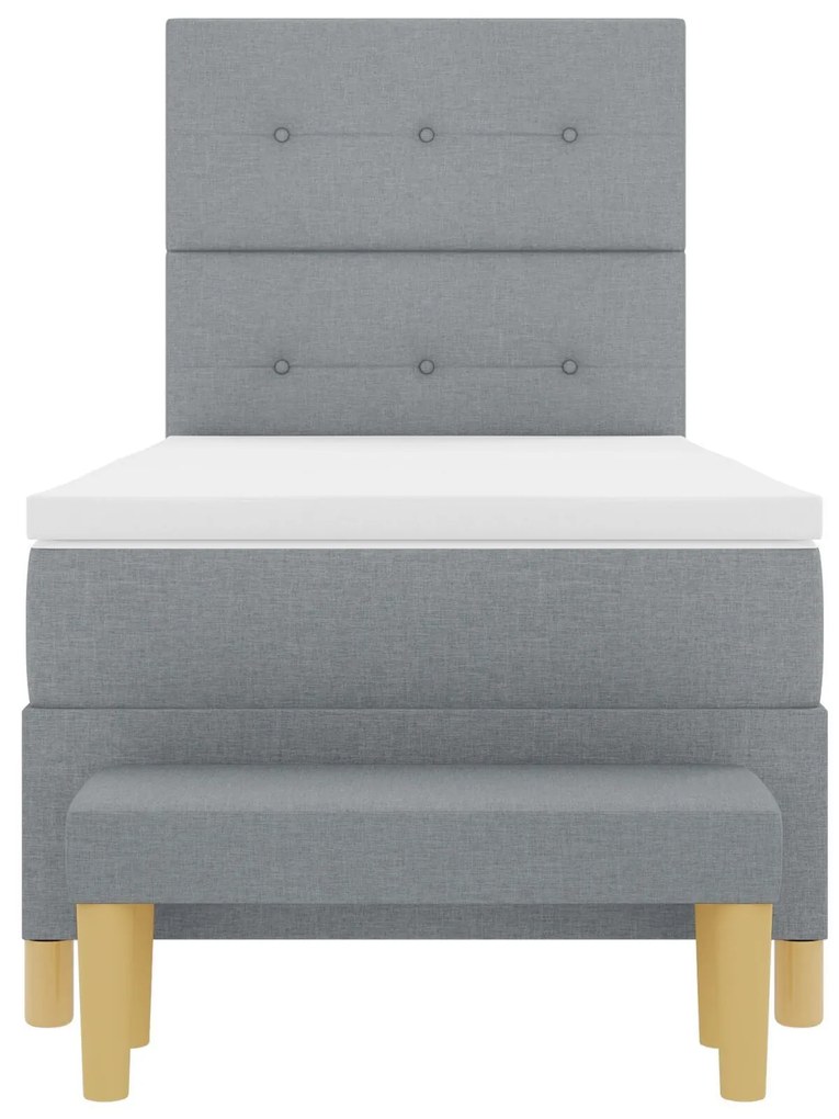 Cama Box Spring com Colchão & Banco Cinza Claro 80x200 cm Tecido