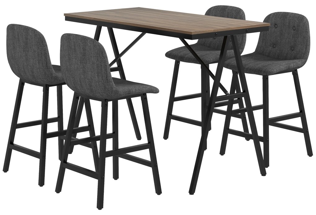 HOMCOM Pavilhão de Bar de 5 Peças Mesa e 4 Cadeiras Testado com Botões Estofamento Grosso Aspecto de Linho Cinza Escuro | Aosom Portugal