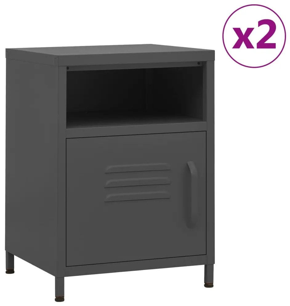 vidaXL Mesas de cabeceira 2 pcs 35x35x51 cm aço antracite