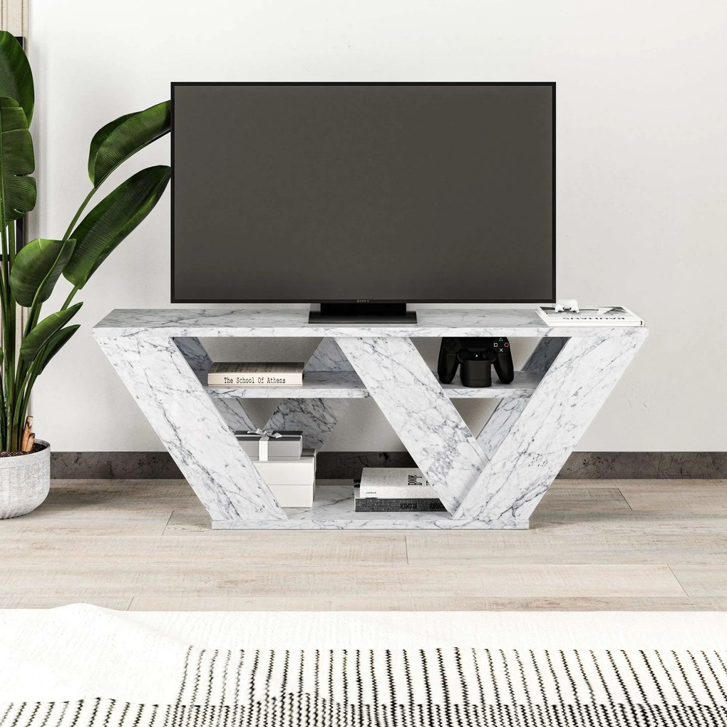 Móvel de TV "Luna" – Branco Mármore – 120 x 40 x 33,5 cm – Design Mode