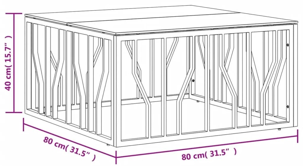 Mesa de centro 80x80x40 cm aço inoxidável e vidro dourado