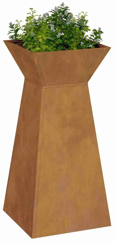 Vaso de Pilar pra Jardim com Tigela 35x35x73 cm em Aço Corten.