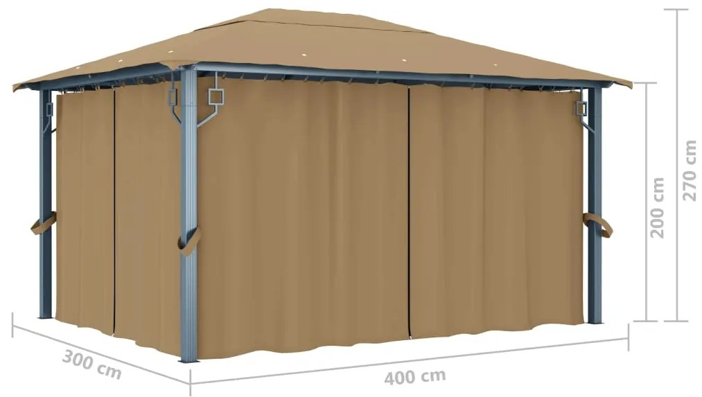 Gazebo com cortina 400x300 cm alumínio cinzento-acastanhado