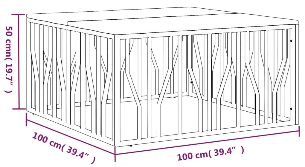 Mesa centro aço inoxidável/madeira recuperada maciça prateado