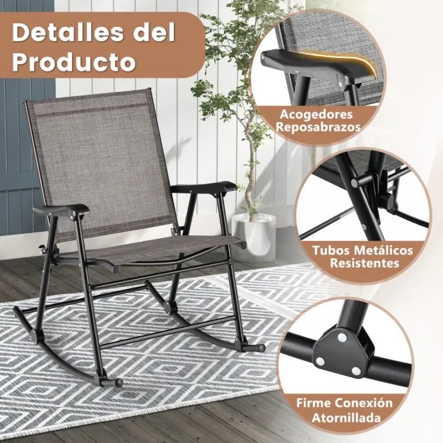 Conjunto de 2 cadeiras de baloiço dobráveis Jardim com assento em tecido e estrutura metálica para pátio, jardim, terraço e piscina 82 x 64 x 91 cm Ca