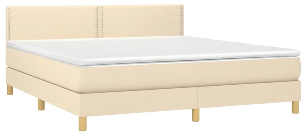 Cama box spring c/ colchão e LED 180x200 cm tecido cor creme