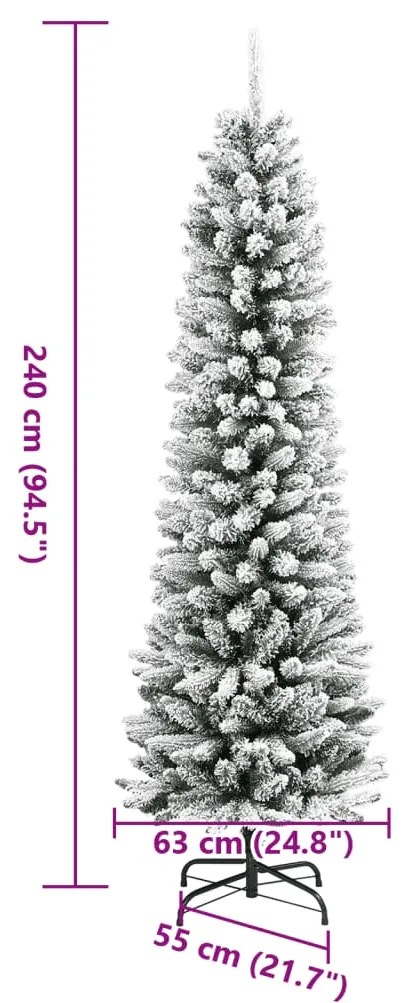 Árvore de Natal artificial fina com neve PVC e PE 240 cm