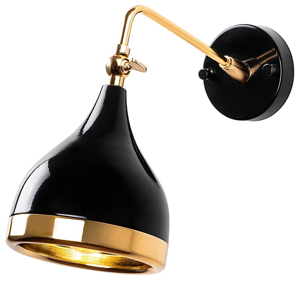 Candeeiro de Parede Yildo – Preto e Dourado – 14 x 32 x 26 cm