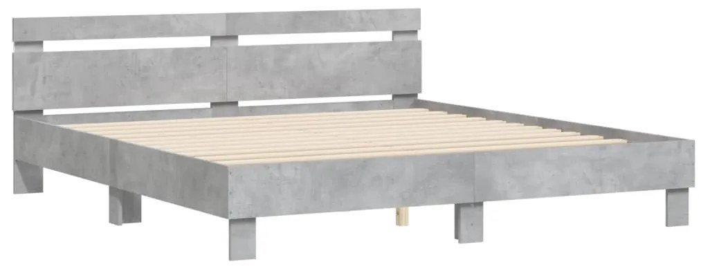 Estrutura cama cabeceira e luzes LED 160x200cm cinzento cimento
