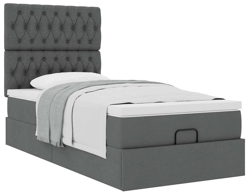 Cama otomana com colchão 90x200 cm tecido cinzento escuro