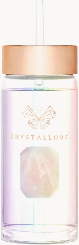 Garrafa de água com palhinha em quartzo rosa Hologram Crystallove