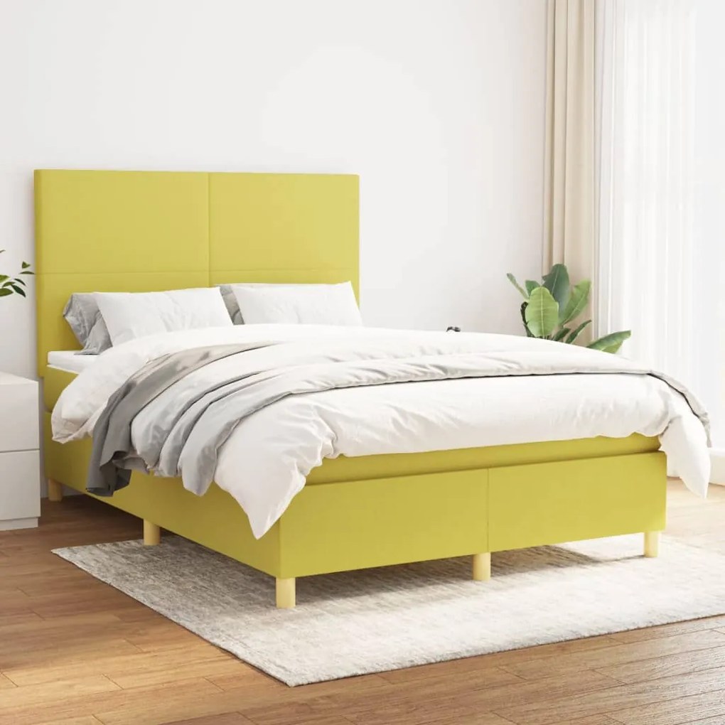 vidaXL Cama com molas/colchão 140x190 cm tecido verde