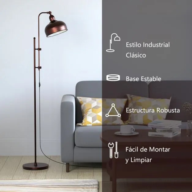 Candeeiro de pé industrial com altura ajustável 28 x 43 x 138-166 cm, com ângulo regulável, base pesada, casquilho E27, bronze