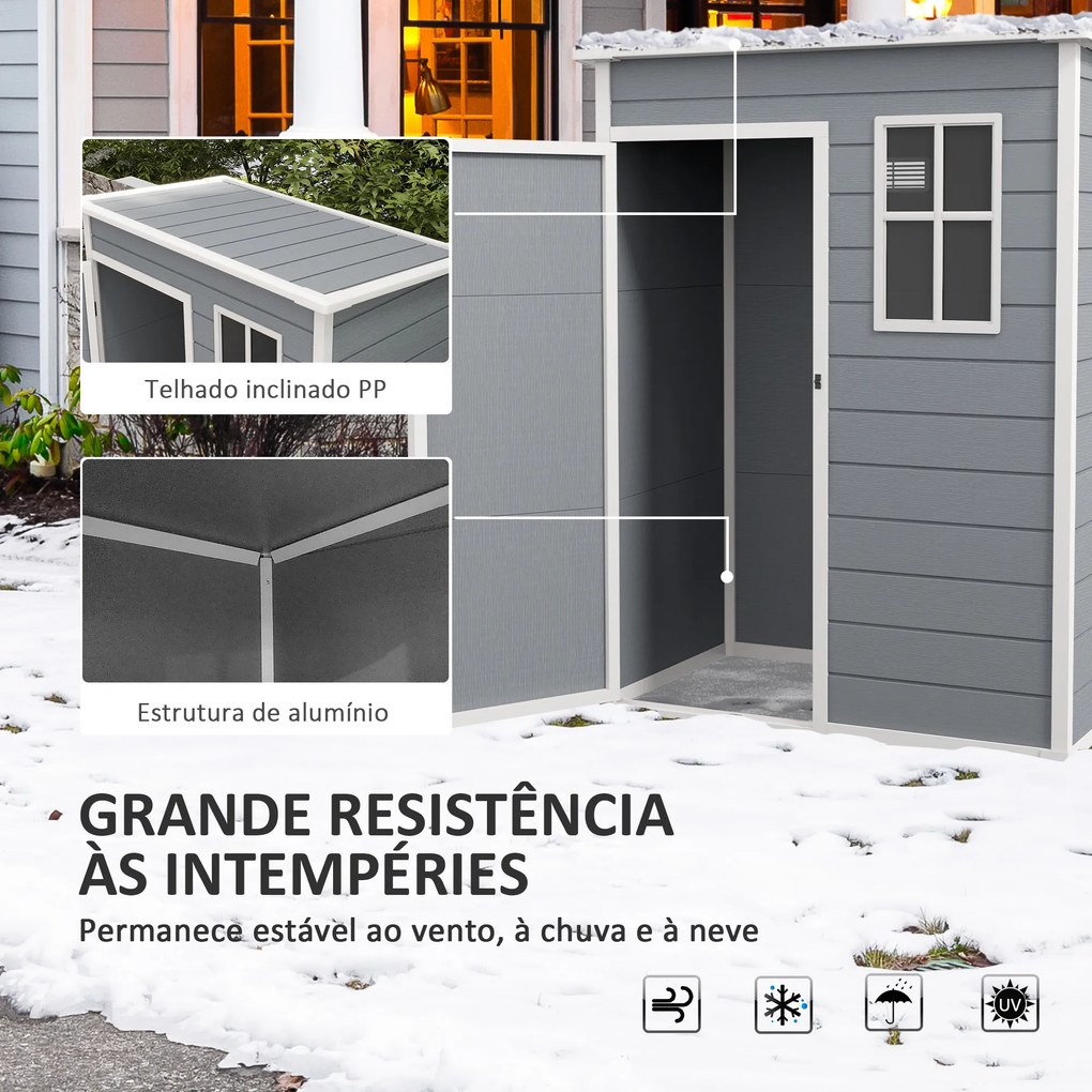 Abrigo de Jardim 1,14 m² 151x92x193 cm Abrigo de Exterior Metálico com Chão Porta de Correr Janela e Teto Inclinado Cinzento