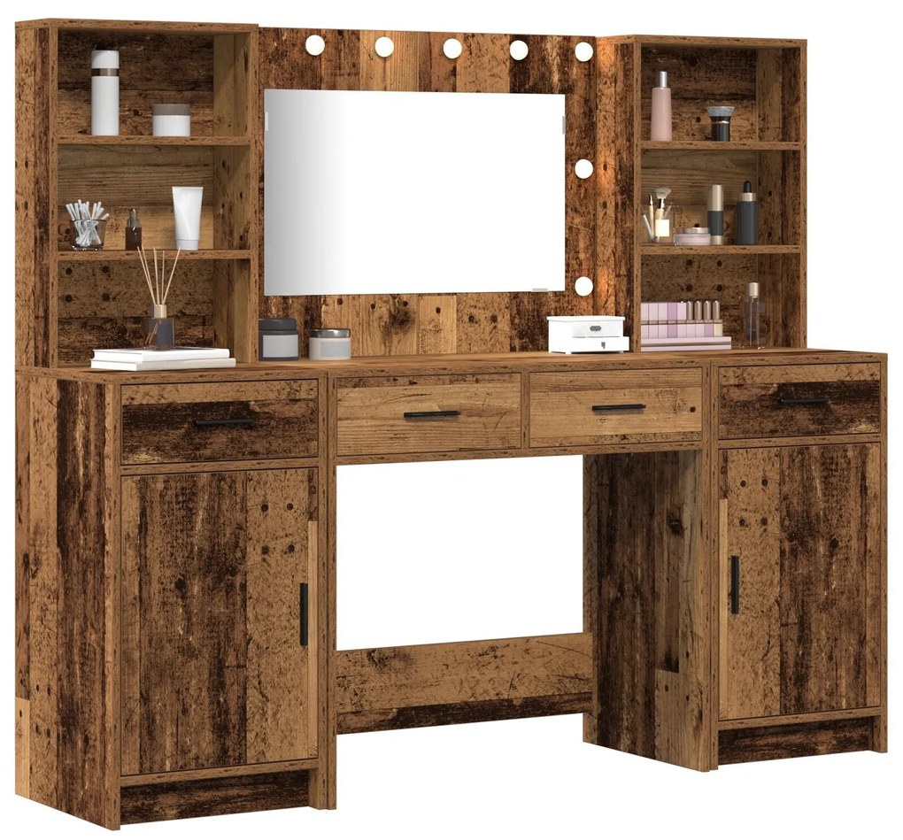 Conjunto de Mesa de Maquiagem 3 Peças vidaXL em Madeira Antiga de Made