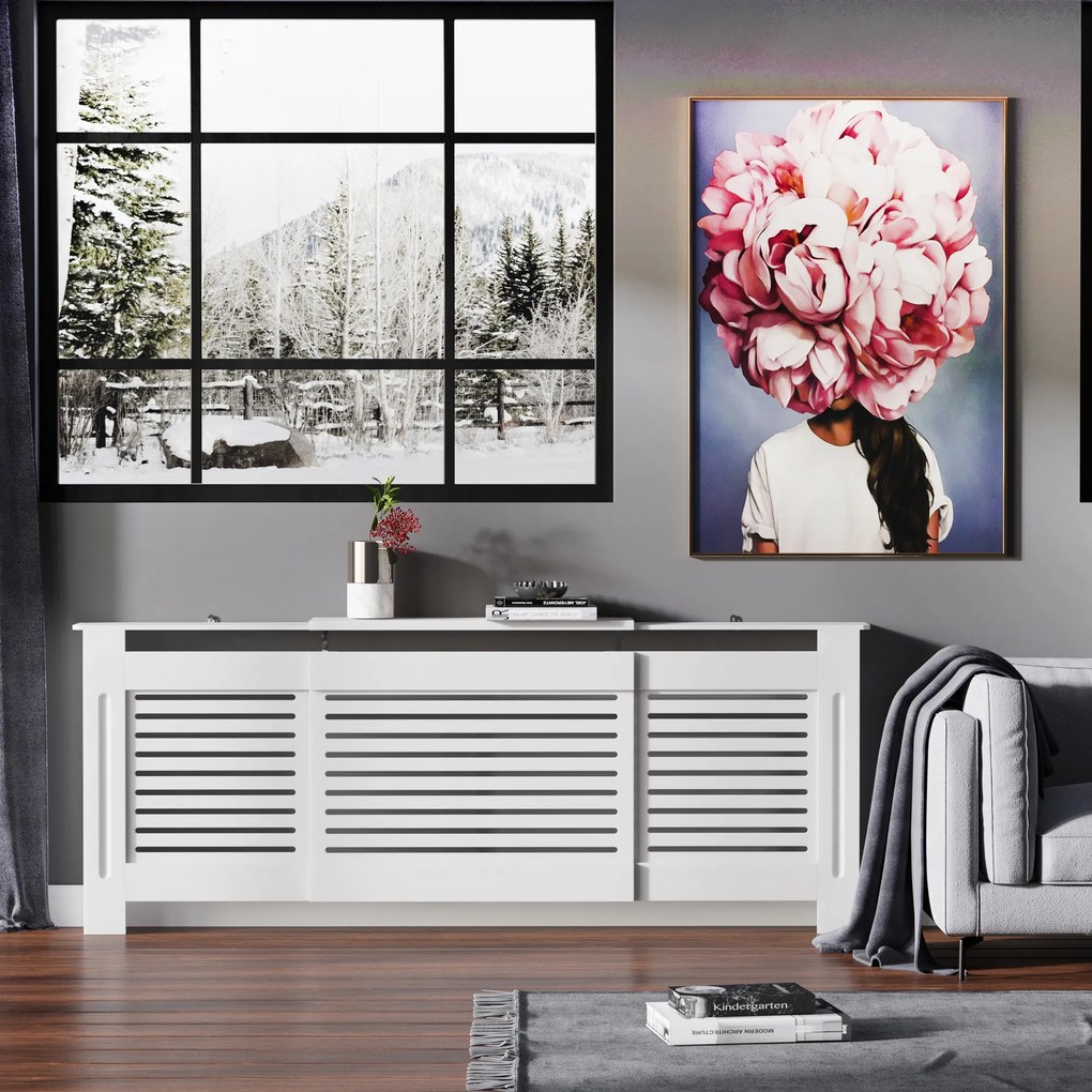 Cobertura de Radiador Extensível, 208,5 x 20,5 x 82,5 cm, Design Contemporâneo, Branco