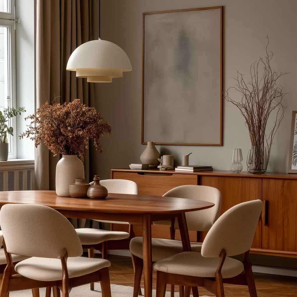 Candeeiro suspenso escandinavo creme com interior branco - Loes