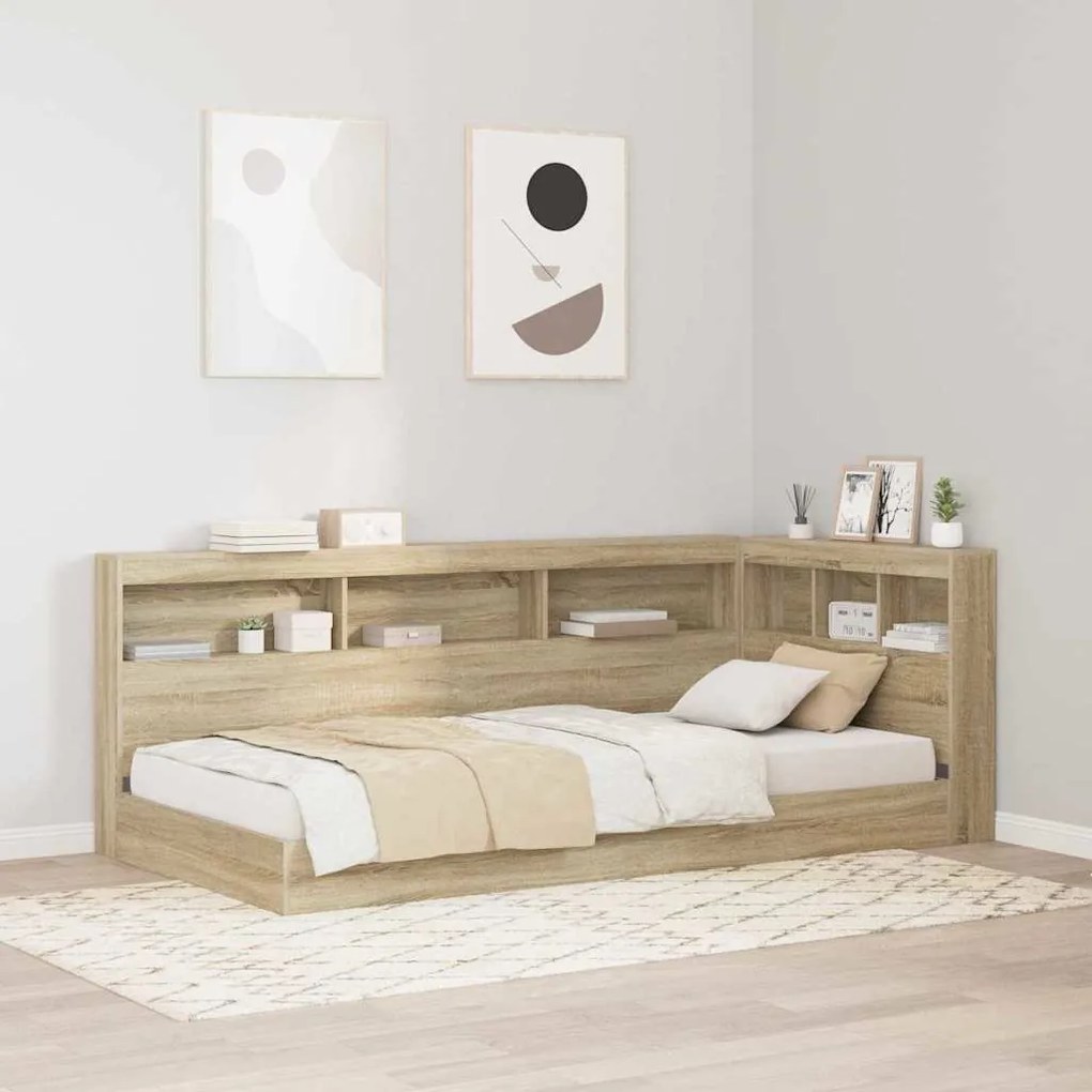 vidaXL Cabeceira de armazenamento com prateleira Carvalho sonoma 90 cm