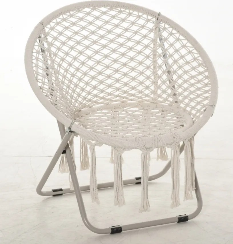 Poltrona redonda de jardim Loveuse, em forma de lua, dobrável, de grande conforto, em macramé de algodão e poliéster, bege