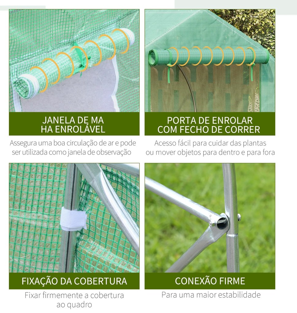 Estufa Tipo Túnel 450x300x200 cm Estufa de Jardim com Porta e 6 Janela