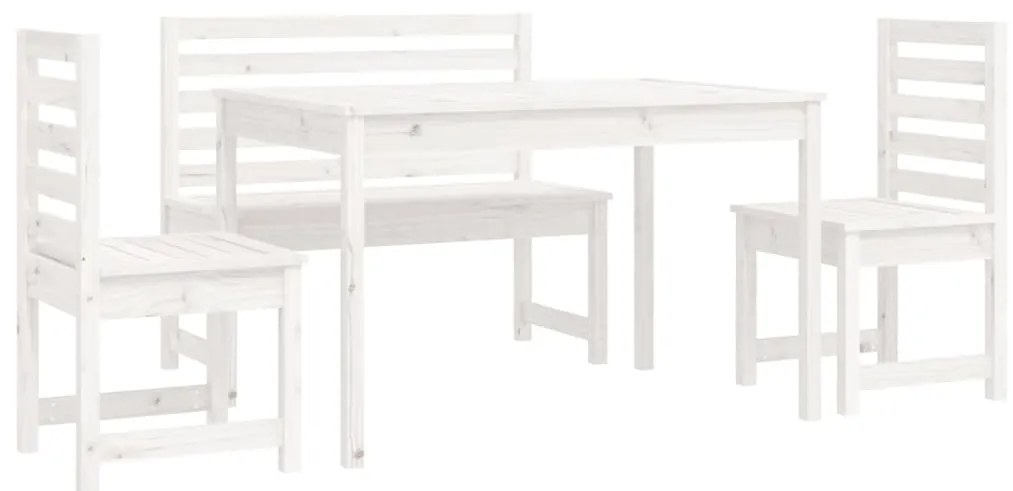 4 pcs conj. de jantar p/ jardim madeira de pinho maciça branco