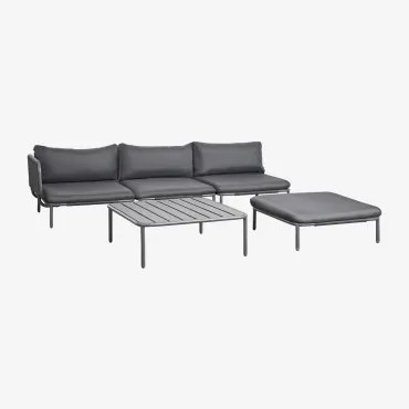 Sofá Modular De Jardim Em Canto De 3 Peças, Puff E Mesa De Centro Roubly Cinza Grafito - Sklum