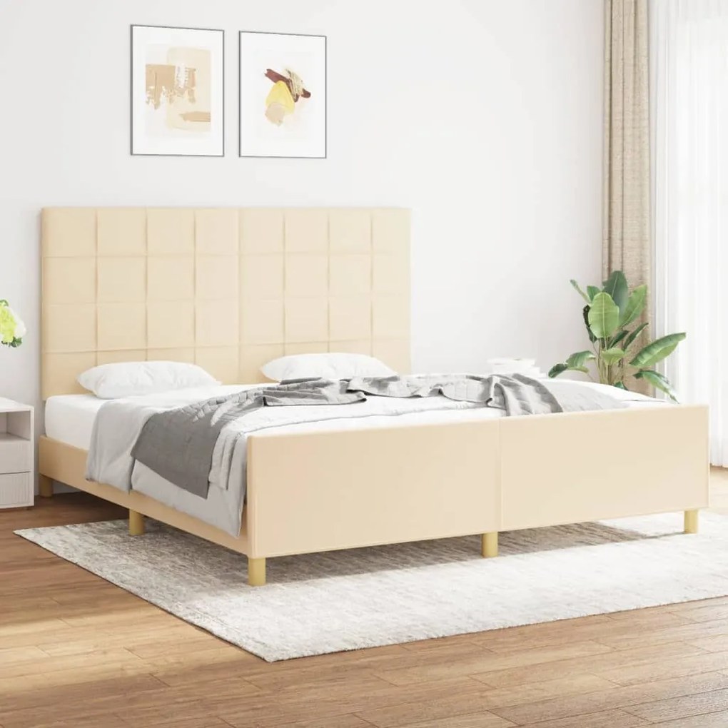Estrutura de cama sem colchão 180x200 cm tecido cor creme