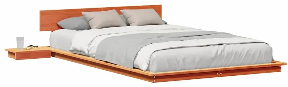 Estrutura de Cama de Chão com Mesas de Cabeceira Castanho Encerado 120