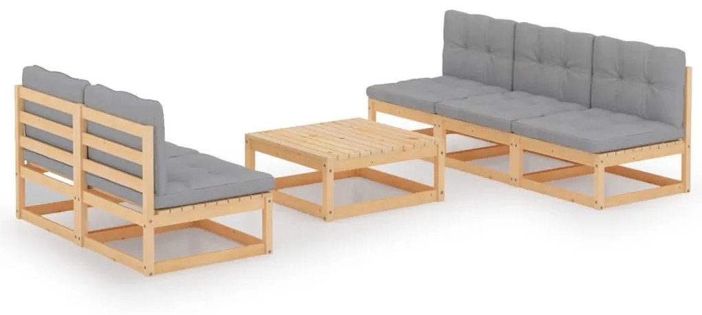 vidaXL 6 pcs conjunto lounge de jardim com almofadões pinho maciço