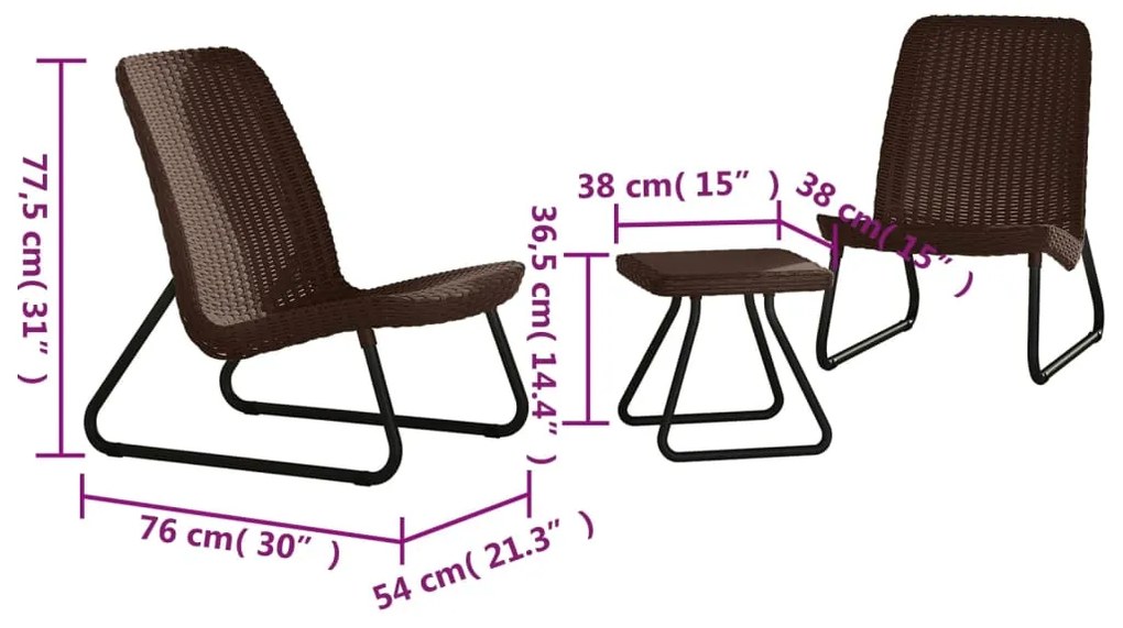 Keter Conjunto de mobiliário de pátio 3 pcs Rio cappuccino 218157