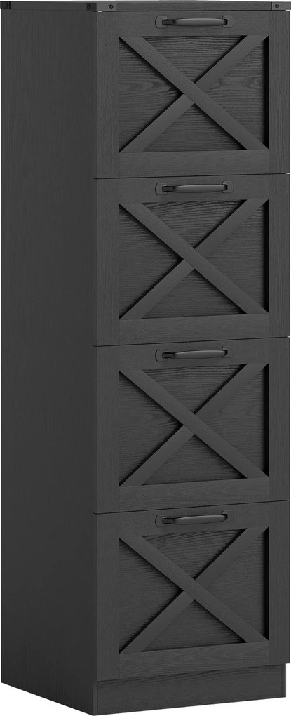 HOMCOM Gaveteiro de Escritório com 4 Gavetas, Pastas Suspensas para Formatos Letter/A4, Estilo Rústico, 40x40x131cm, Preto | Aosom Portugal