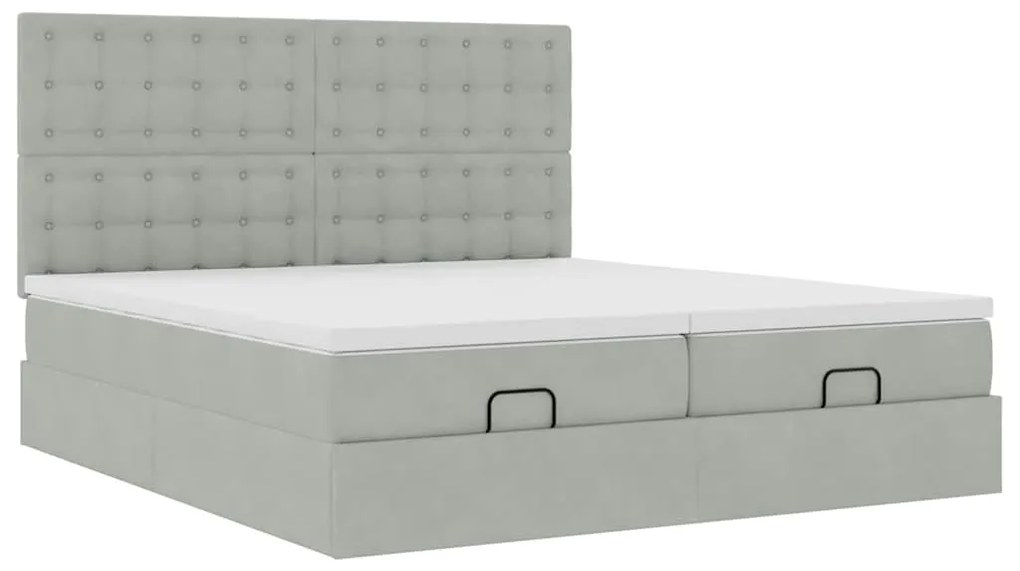 Estrutura cama otomana colchões 200x200cm veludo cinzento claro