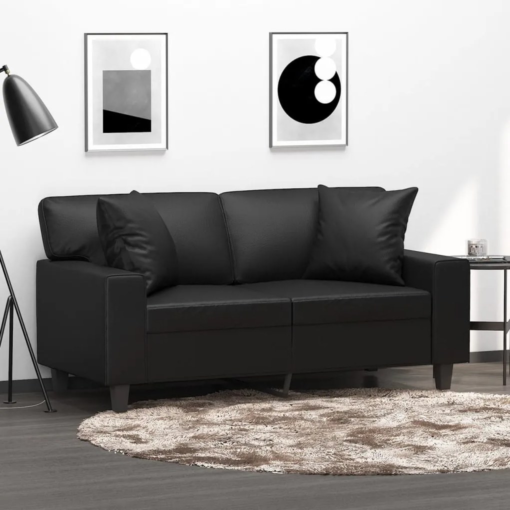Sofá 2 lugares c/ almofadas/almofadões 120cm couro artif. preto