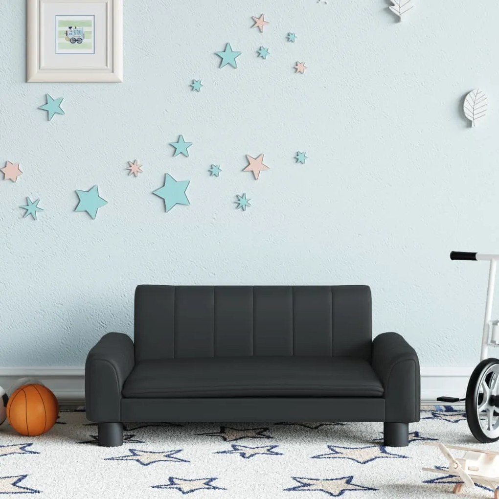 3196274 vidaXL Sofá infantil 70x45x30 cm couro artificial preto