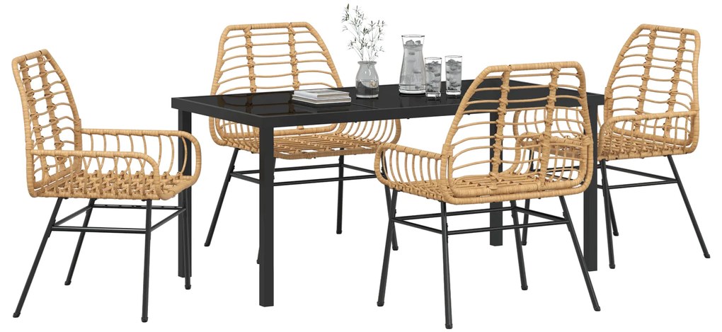 Conjunto de Jantar de Jardim 5 Peças Castanho Polyrattan