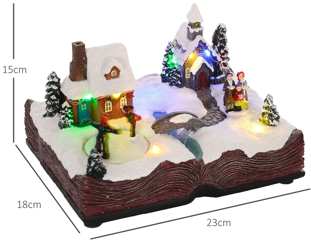 Aldeia de Natal Cena Natalícia com Luzes LED Música e Patinadores Giratórios Decoração de Natal 23x18x15 cm Multicor